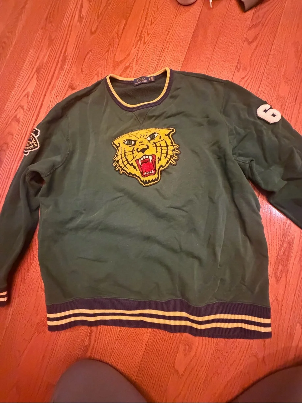 Polo by Ralph Lauren Green Crewneck Sweater with Yellow Tiger Patch